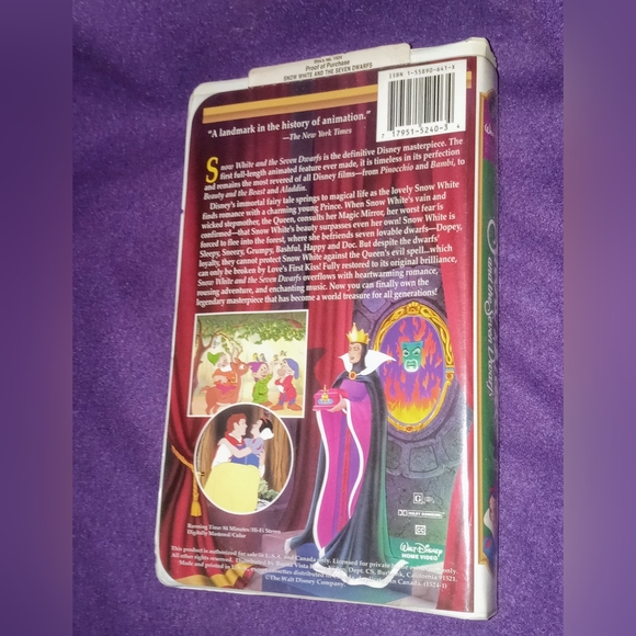 Snow White and the Seven Dwarfs (VHS, 1994) Walt Disney's Masterpiece Collection - Picture 4 of 5